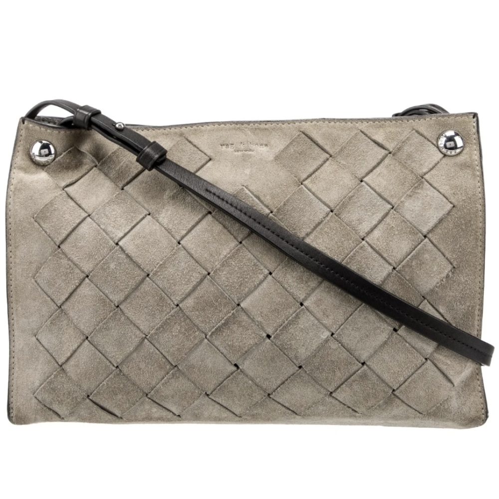 rag and bone Stone Gray Suede Woven Crossbody w Black Leather & Silver Hardware